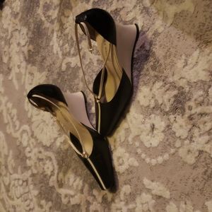 Ann Marino black and cream wedge heels